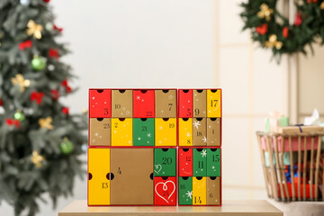 Advent calendar on table in room