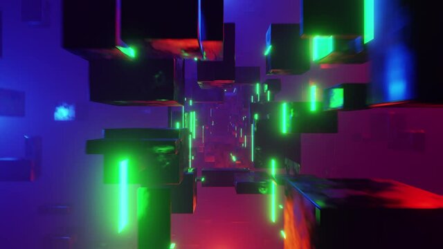 Floating color blocks 3d seamless loop