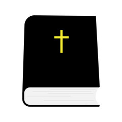 Fototapeta premium Bible icon. Black book. Yellow cross. Religion background. Simple flat design. Vector illustration. Stock image. 