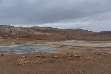 Myvatn Region, Iceland: Namafjall (also known as Hverir) is a high-temperature geothermal area with boiling mud pots and steaming fumaroles.