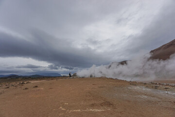 Myvatn Region, Iceland: Namafjall (also known as Hverir) is a high-temperature geothermal area with boiling mud pots and steaming fumaroles.
