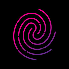 Fingerprint icon. Colored element. Black background. Print design. Criminal concept. Vector illustration. Stock image.