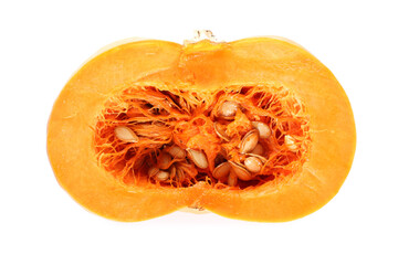 Half of ripe pumpkin on white background