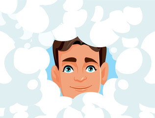 Happy Man with Head in the Clouds Vector Cartoon