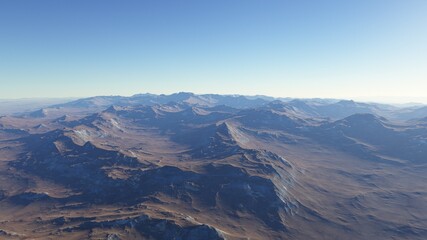 alien planet landscape sci fi spatial background, view from planet surface with spectacular sky, realistic digital illustration