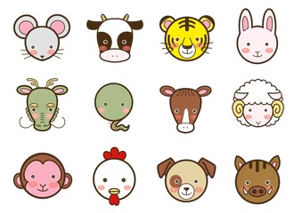 年賀状イラスト　かわいい十二支の素材