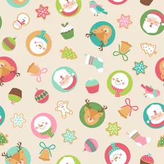 Foto op Plexiglas Cute christmas elements and cartoon character seamless pattern background. © NTRdesign