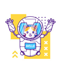 Cute Robot with Cat Cartoon Character Illustration
