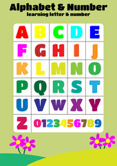 Alphabet and numbers. A poster for learning letter and numbers. Suitable for educational media for children