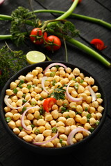 Healthy vegan diet food- organic chickpeas salad.