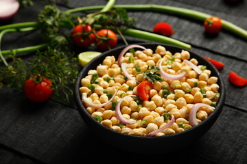 Bowl of fresh organic chickpeas salad.