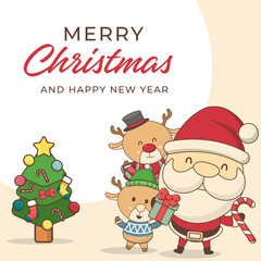 Fototapeta na wymiar Merry Christmas and happy new year background with Santa and deer