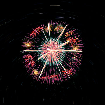 諏訪湖花火大会の花火と星の日周運動, 諏訪市,長野県