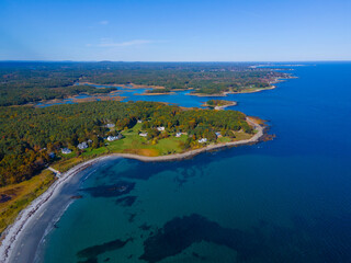 Cutts Island and Brave Boat Harbor aerial view in Kittery Point in town of Kittery, Maine ME, USA. 