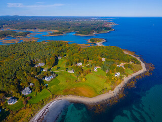 Cutts Island and Brave Boat Harbor aerial view in Kittery Point in town of Kittery, Maine ME, USA. 