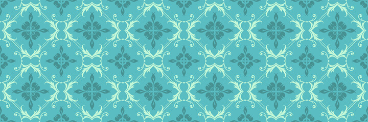 Abstract background image with floral ornaments on a blue and green background. Seamless background for wallpaper, textures. Vector image.