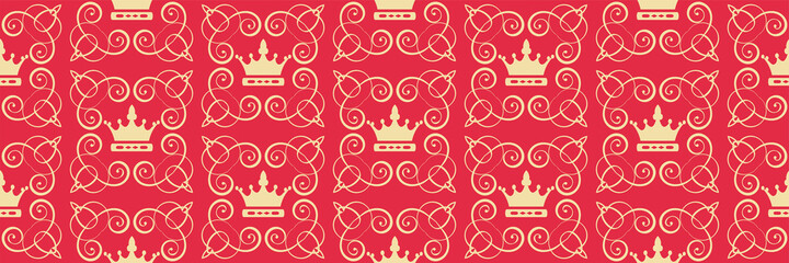 Royal style background image with decorative elements on red background. Seamless background for wallpaper, textures. Vector illustration. 