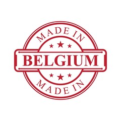 Made in Belgium label icon with red color emblem