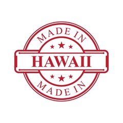 Made in Hawaii label icon with red color emblem