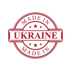 Made in Ukraine label icon with red color emblem