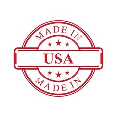 Made in USA label icon with red color emblem