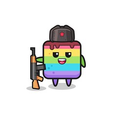 cute rainbow cake cartoon as Russian army