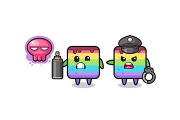 rainbow cake cartoon doing vandalism and caught by the police