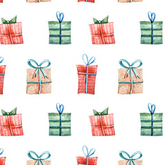Christmas or birthday cute kids seamless pattern in red and green color can be used for fabric, wrapping paper, packaging paper, scrapbook paper, textile background 