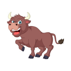 Cartoon angry bull on white background