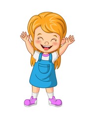 Cartoon little girl in dressed waving hand