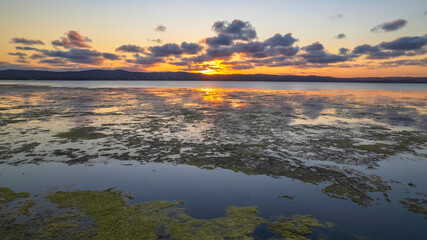 Sunset reflections over the lake