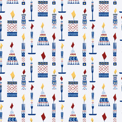 Vector seamless pattern with candles in scandinavian folk style. Good for winter holidays textile and wrapping designs.