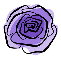 Obraz premium artistic multicolor floral Rose element in the style of line art wedding theme on a white background. Doodle and scribble. violet, purple and lilac Roses bud for postcard and scrapbooking paper