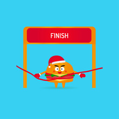cute hamburger character illustration reaching the finish line