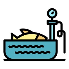 Fish on scales icon. Outline fish on scales vector icon color flat isolated