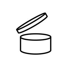 Period after opening (PAO). The expiration date (in months) icon of cosmetics and household chemicals after opening the container. Cylindrical open container in black. Isolated raster pictogram.