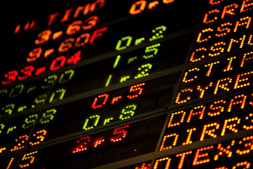Fototapeta premium Real live stock exchange trading stocks display panel. High quality photo