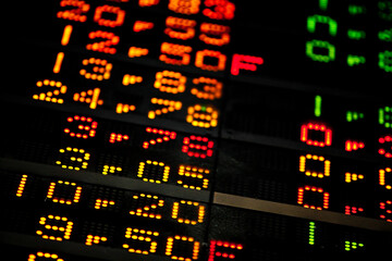 Fototapeta premium Real live stock exchange trading stocks display panel. High quality photo