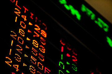 Fototapeta premium Real live stock exchange trading stocks display panel. High quality photo