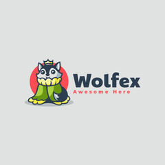Vector Logo Illustration Wolf Mascot Cartoon Style.