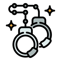 Steel handcuffs icon. Outline steel handcuffs vector icon color flat isolated