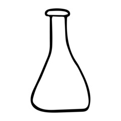 chemical flask icon. hand drawn doodle style. vector, minimalism, monochrome. laboratory glassware.