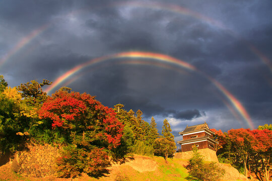 上田城の南櫓と虹の夕景, 日本,長野県,上田市