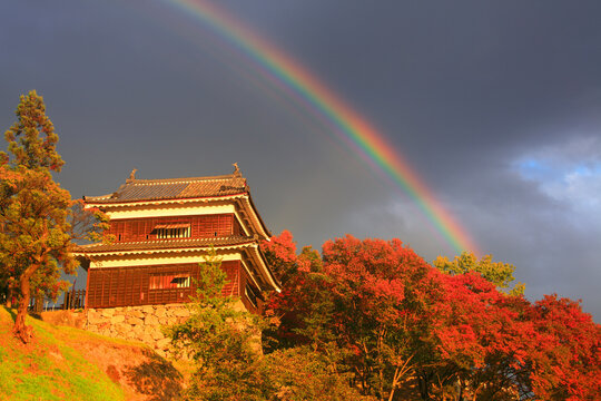 上田城の南櫓と虹の夕景, 日本,長野県,上田市