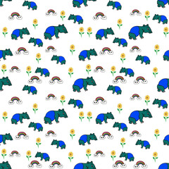 Tapir and yellow flowers pattern