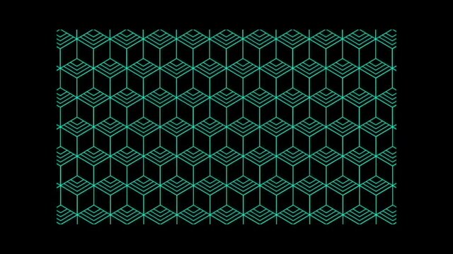 Blue Wall of cubes falls apart. Blocks are moving out of flat surface and fall down. Abstract transition, 3D animated intro. Transparent background with alpha channel in 4k. 4k looped.