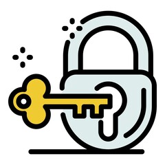 Justice padlock key icon. Outline justice padlock key vector icon color flat isolated
