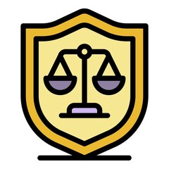 Judge shield balance icon. Outline judge shield balance vector icon color flat isolated