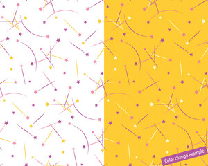 Seamless pattern swatch,  CS, shooting stars(warm colors).