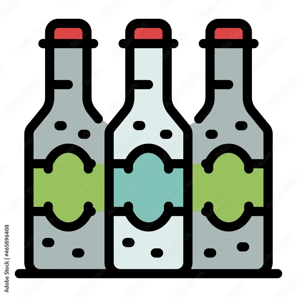 Poster three beer bottles icon. outline three beer bottles vector icon color flat isolated